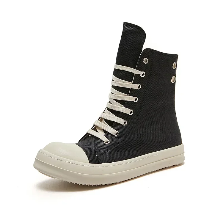 2024ss Ro  Men Shoe Casual High Top Sneaker Quality Black Ankle Boot Fashion Zip Metal O-Wen Platform Canvas Flat Street Shoe 5