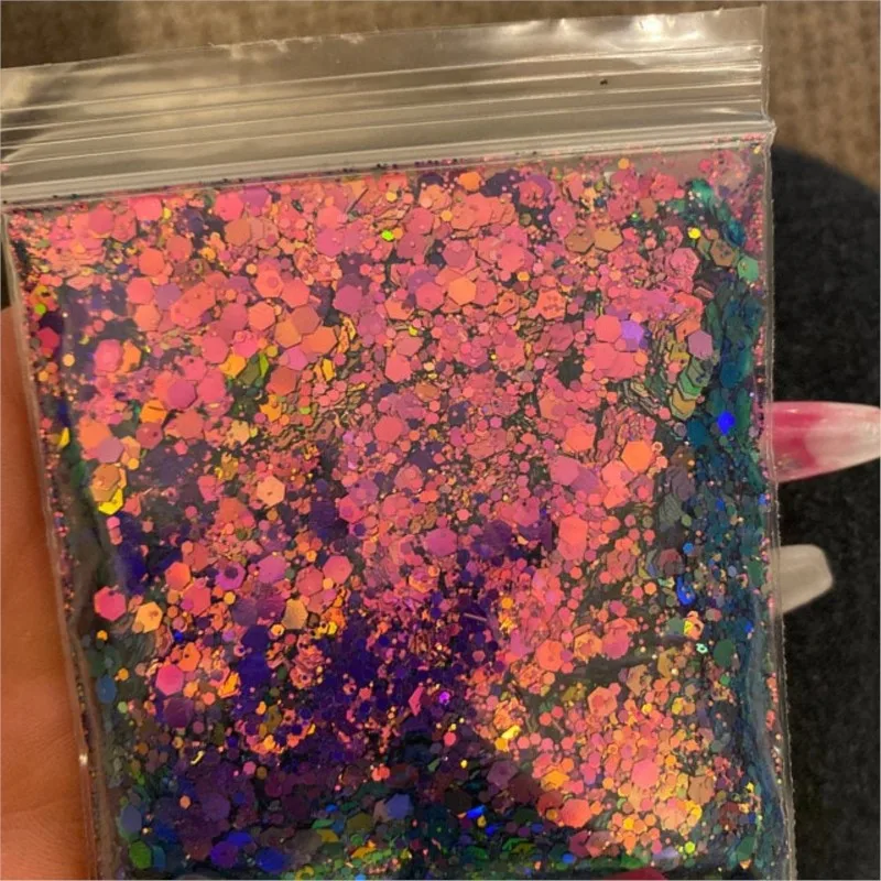 

50g/Bag Holographic Mixed Hexagon Nail Glitter Chameleon Rainbow Flake Sequins Irediscent Chunky Glitter Nail Art Sequins #PD127