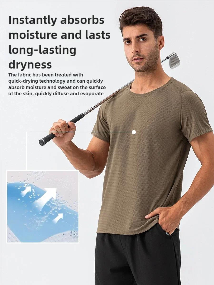 T-shirt casual larghe da uomo T-shirt da palestra a maniche corte T-shirt da corsa sportiva traspirante maschile T-shirt girocollo Camicie solide Abbigliamento uomo - immagine 3