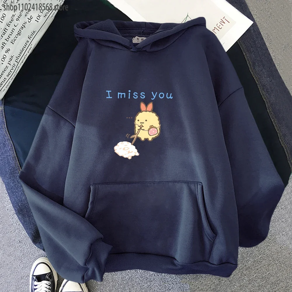 I Miss You Print Hoodies for Girls Clothing Woemn Cartoon Sumikko Gurashi Graphic Sweatshirt Y2k Clothes Kawaii Pullover Men Top