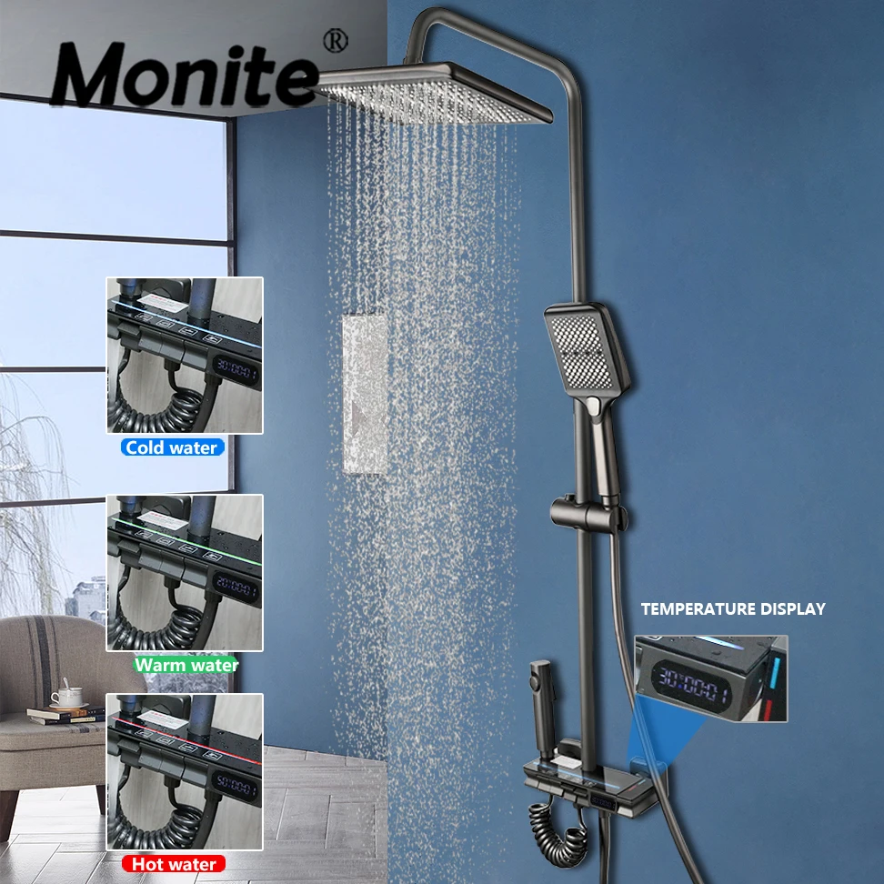 Description Picture 2 of itemMonite Temperature Bathroom Rainfall Shower Set With Digital Display Multifunctional Color Changes W/ Bidet Mixer Faucet Tap