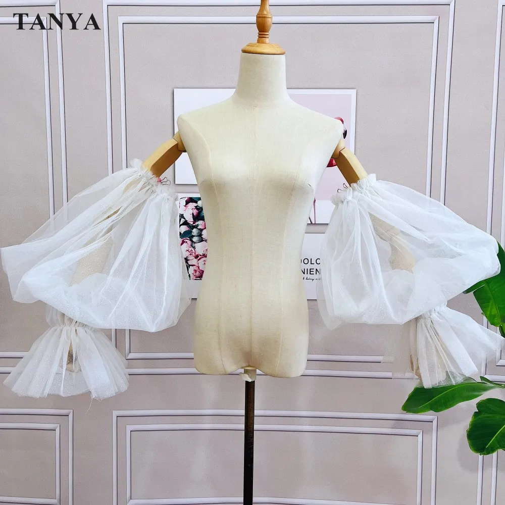 

Ivory Removable Sleeve Matching Evening Dress Girls Puff Tulle Detachable Long Sleeves Women Formal Elegant Gloves Custom