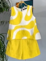 ZANZEA Women 2PCS Short Sets 2025 Summer Printed Tanks Short Suit Holiday Stitching Pleats Outfits Casual Loose Matching Sets