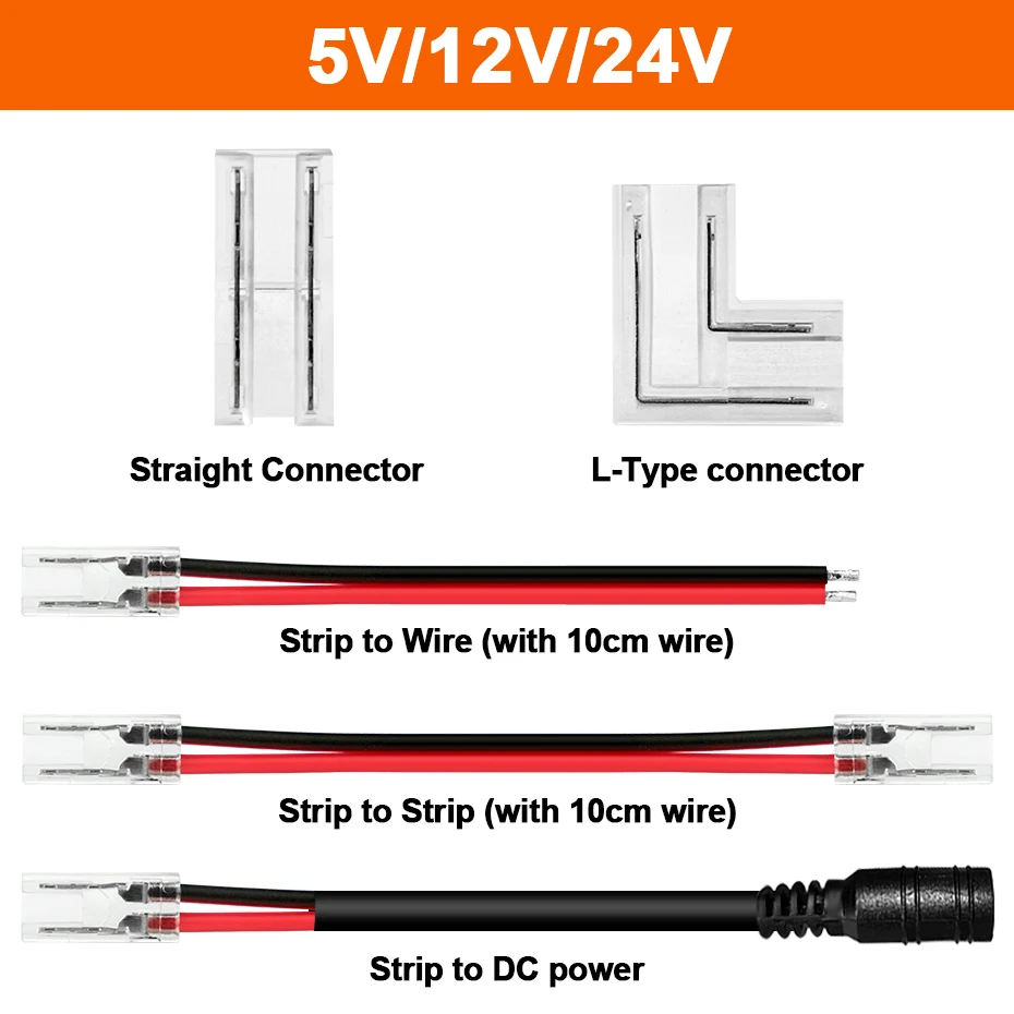 5pcs 2pin 3pin 4pin COB LED Strip Connector Extension Wire Terminal 5mm 8mm 10mm I/L Shape Corner LED Connectors