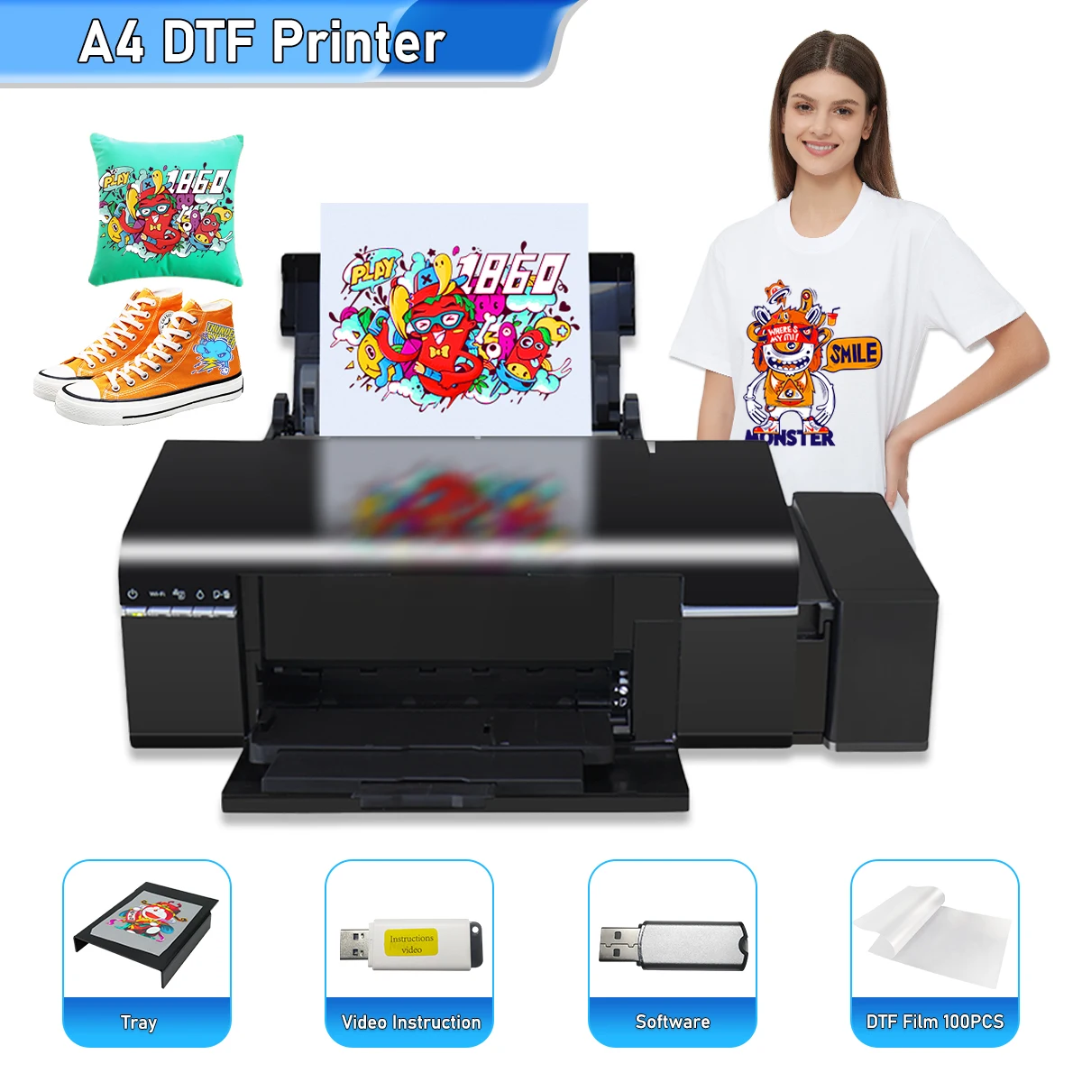 DTF Printer A4 DTF Impresora Direct to Film for Epson L805 DTF Bundle with  White Ink Circulate For Tshirt Clothes A4 DTF Printer - AliExpress