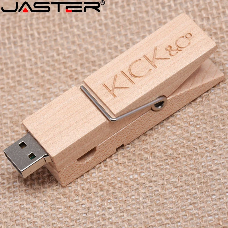 

JASTER USB flash drives Free custom logo Pen drive Wooden clip Memory stick Wood Pendrive 128GB 64GB 32GB 16GB 8GB 4GB U disk