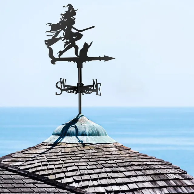 Fém Fémváni Fémszél Irányú Varázslók És Macska Weathervane Retro Boszorkány Szél Lapátha Vas Rozsdamentes Acél Irány - Image 2