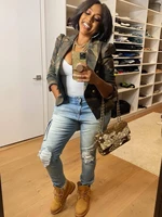 Women’s Camouflage Double Breasted Jacket with Lapel Collar