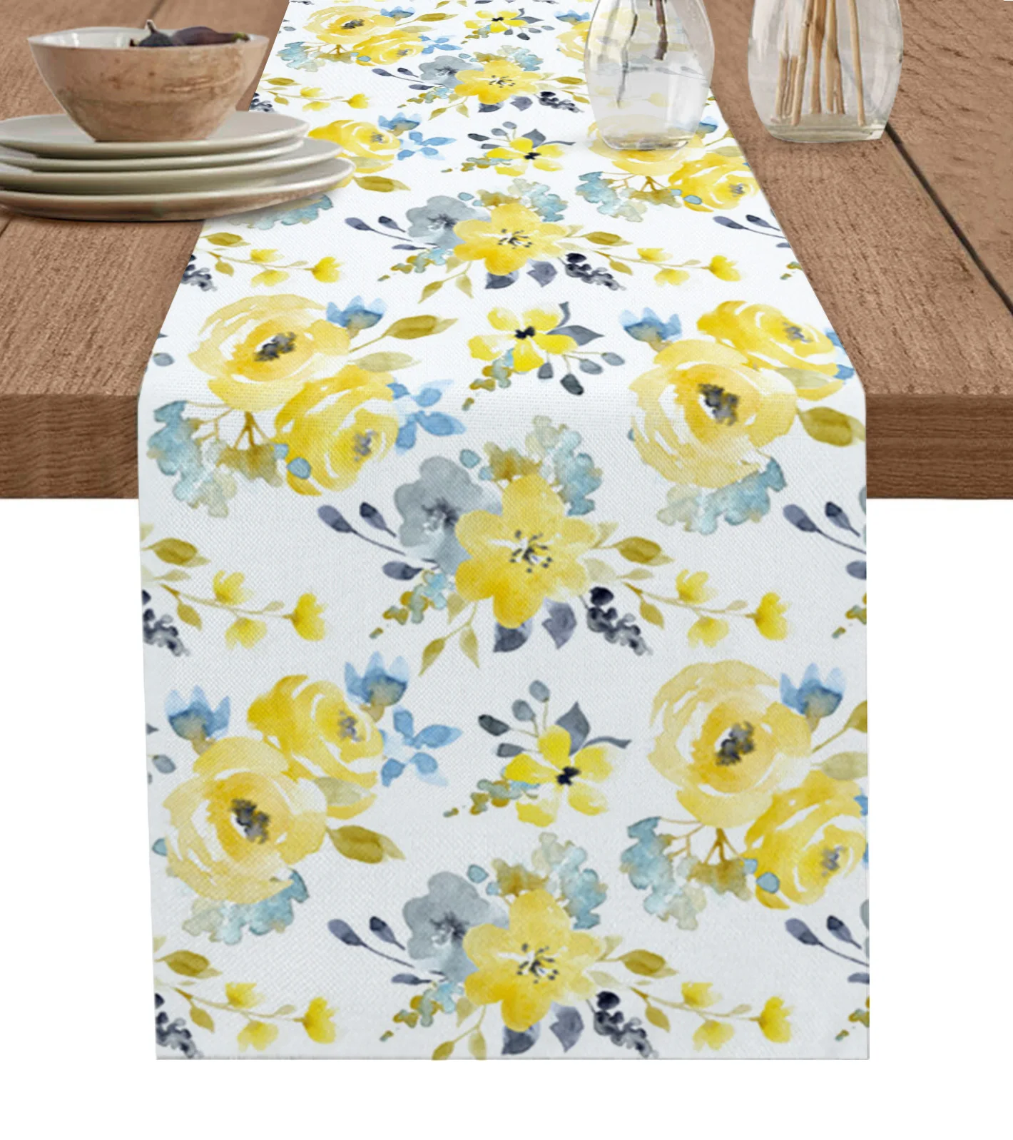 

Watercolor Yellow Abstract Flower Table Runner Wedding Decor Table Cover Holiday Party Coffee Table Decoration Table Cloth