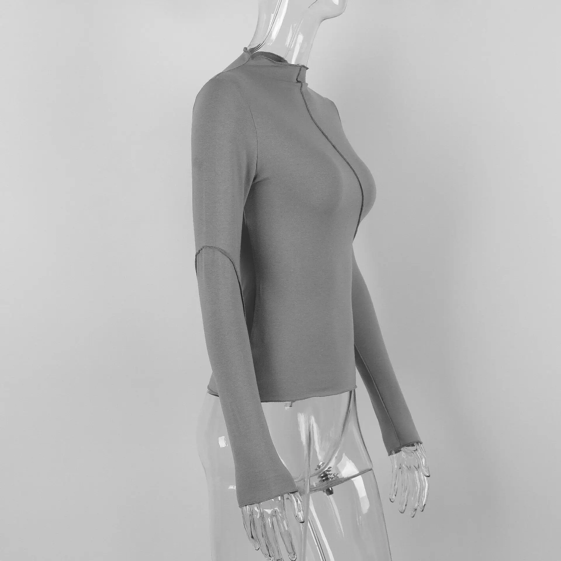 Women Long Sleeve Cropped Patchwork Turtleneck Tee