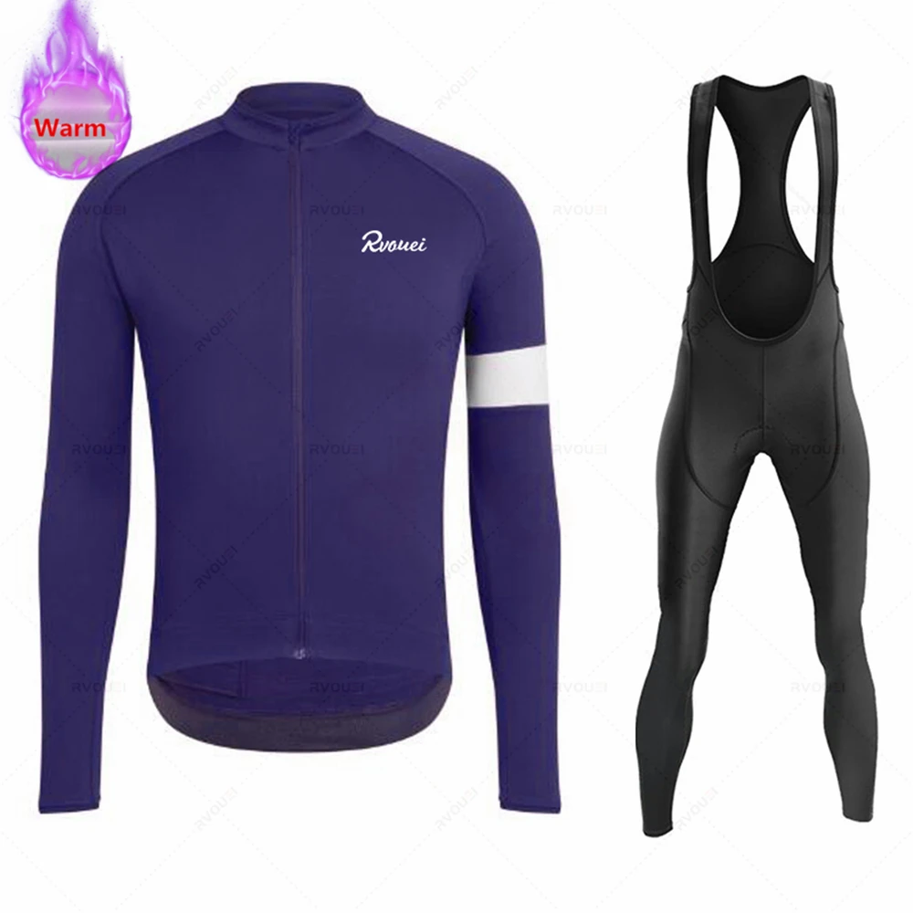 Rvouei Men's Winter Thermal Fleece Cycling Jersey Sets Bicicleta Clothing Warm Mountain Bike Wear Racing Bicycle Clothing Suit