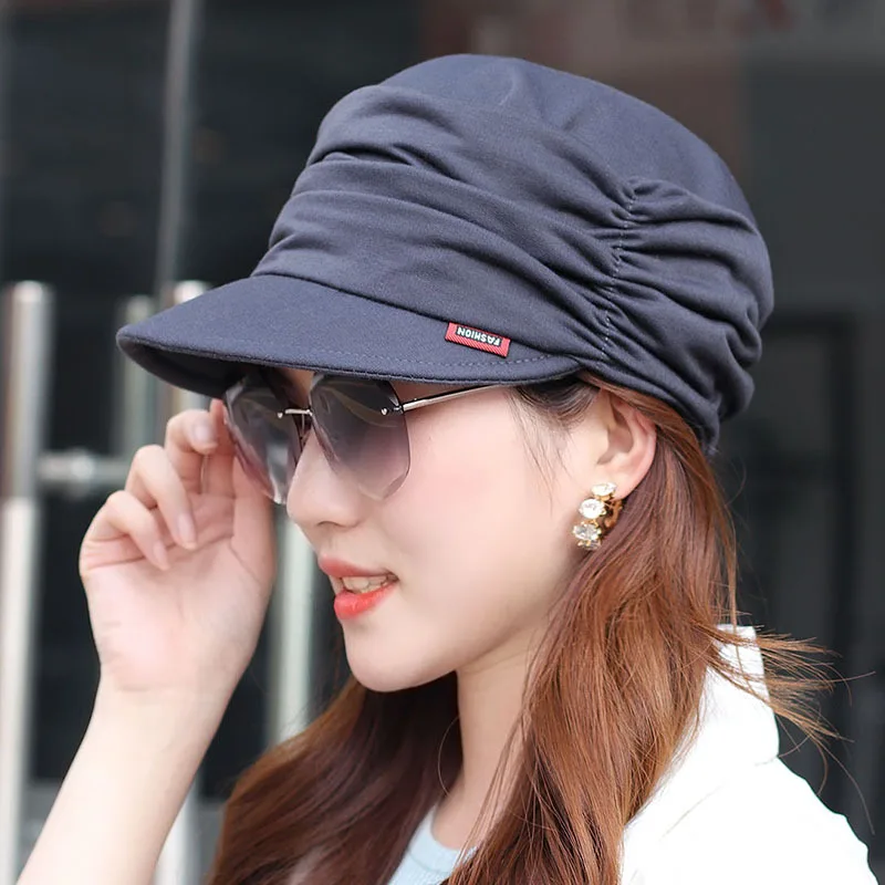 

Adjustable Hat Short Brim Warm Foldable Earflap Solid Color Women Cap Spring Turban Visor Hat Daily Sunshade Head Wear Clothing