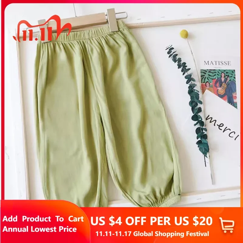 

Somenie Spring and Autumn Kid Boys Girls Wide Leg Mosquito Proof Pants Teen Casual Pants Mid Waist Solid Trousers 2-12 Years