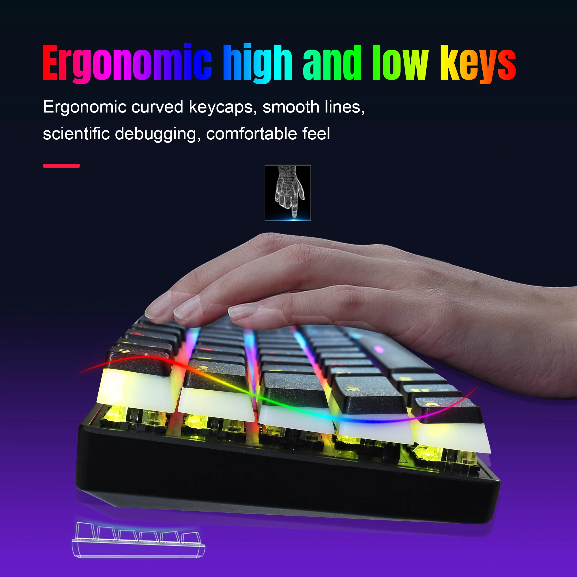 61 Keys Wired Mechanical Keyboard Blue Switch Two-color Injection Pudding Key Cap RGB Backlight For Game Office Home - 5