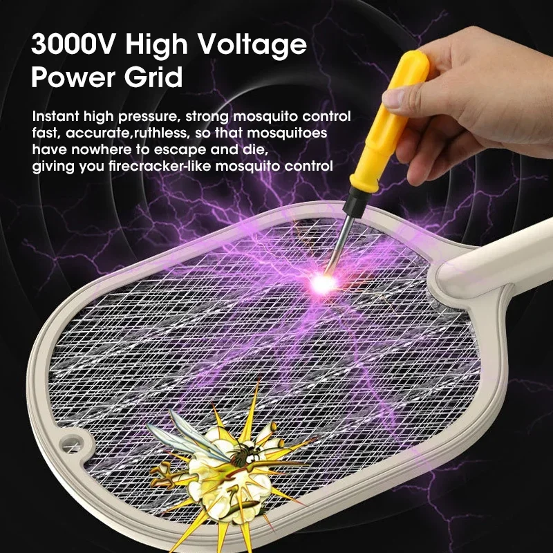 USB Rechargeable Electric Mosquito Insect Zapper Bat Portable Foldable Swatter Racket for Home Outdoor Travel
