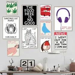 David Shrigley – affiche murale avec dessin de tigre, crabe, crème glacée, chat, impression nordique, peinture sur toile, photos murales, décor de salon