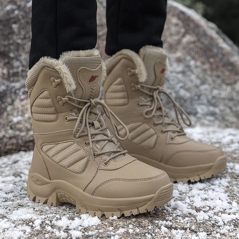 New Warm Plush Snow Boots Men Lace Up Casual High Top Men's
