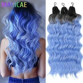 Anna Twist Crochet Braids 3Pcs 24Inch 300G Ombre Blue Yellow Rainbow Loose Deep Wave Sliver White Synthetic Hair Extension Wavy 1
