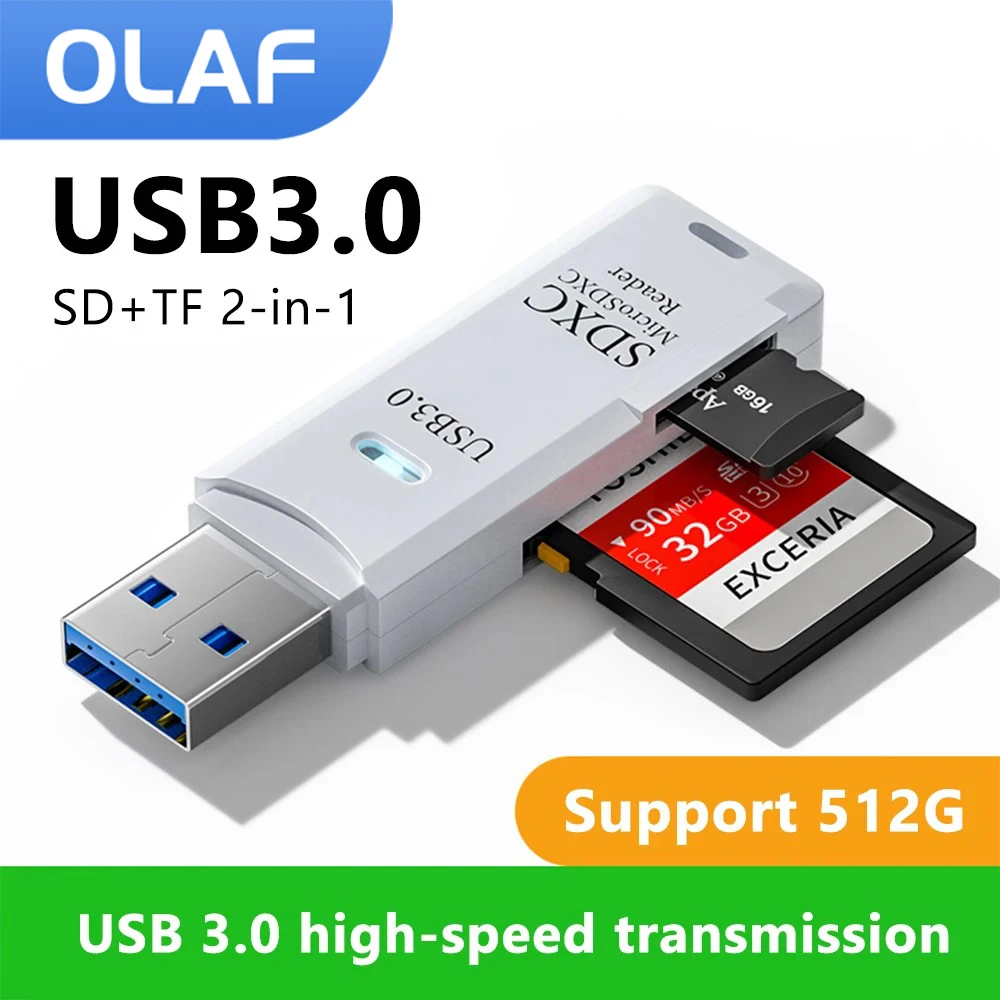 

2-in-1 Card Reader USB 3.0 Reader Micro SD TF Memory Card High Speed Multi-card Writer Adapter Flash Drive Laptop Accessories