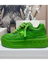  Rivet Decor Increase Couple Sneaker 2023 Spring Summer Fashion Thick Sole Leisure Flats Round Toe Lace Up Green Pink Unisex Shoe 