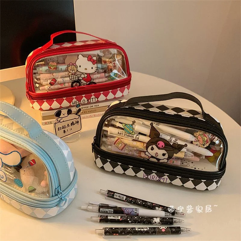 

Sanrios Cute Student Pencil Case Cosmetic Storage Pouch Women Cinnamoroll Kawai Cartoon Large Capacity Portable Stationery Box