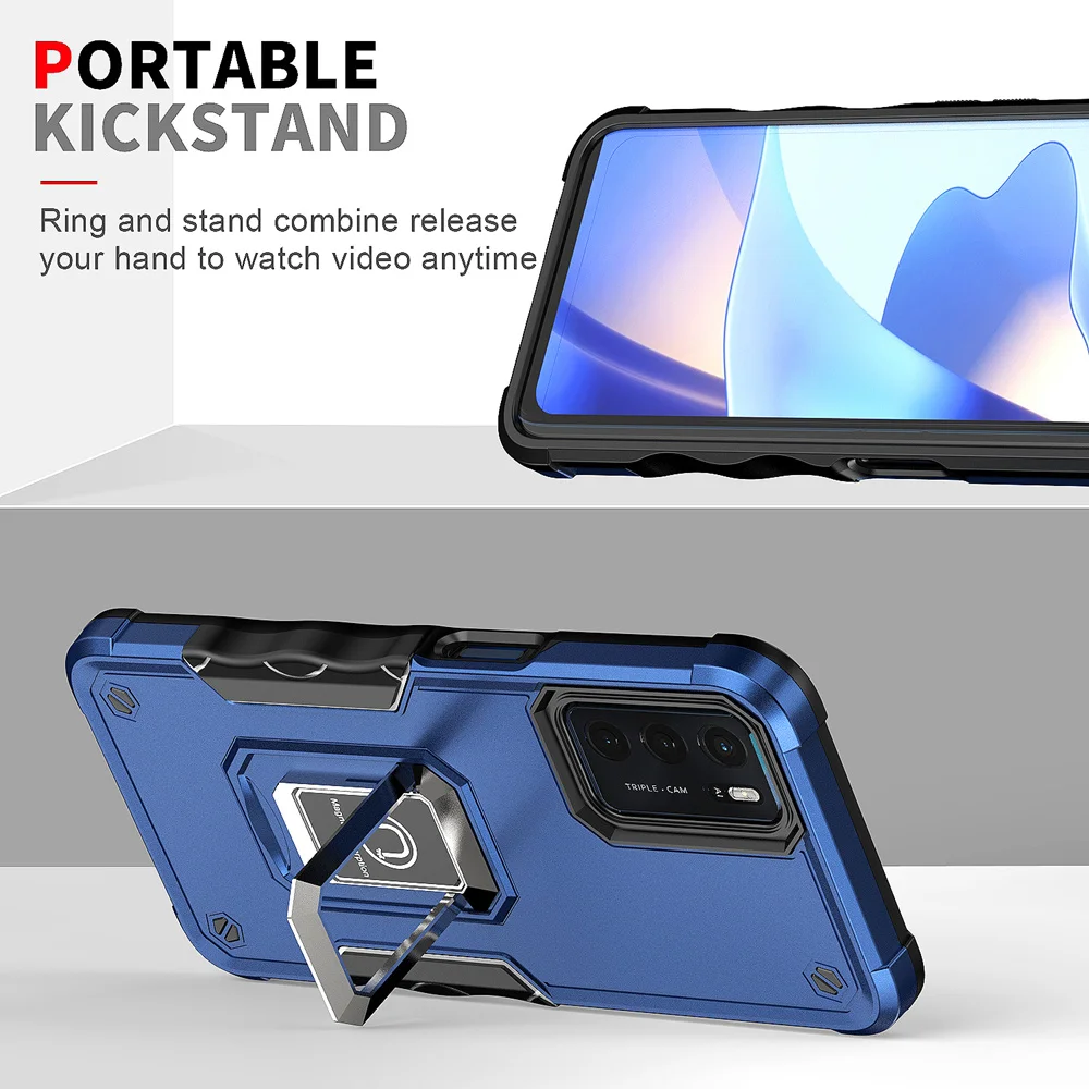 KEYSION stoßfeste Rüstungshülle für OPPO A16 A16S A74 A95 4G, Silikon + PC-Ring-Ständer, Telefon-Rückseite für OPPO Reno 6 5G 6_voghion.com