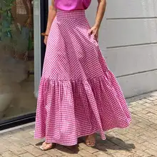 

VONDA Vintage Female Fashion Pleated Party A-line Skirt Faldas Oversized Women Casual Baggy High Waist Street Plaid Long Skirts