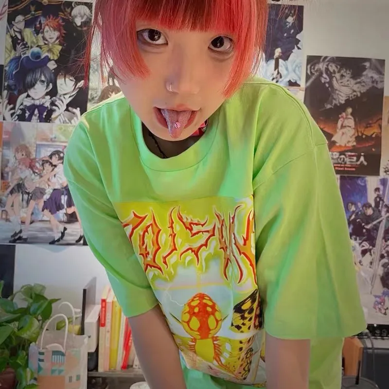 Karrcat Y2k Aesthetics T-shirt 2000s Harajuku E-girls Short Sleeve Tshirt Metal Cyber Chic Tops Punk Style Mall Goth Alt Clothes 4