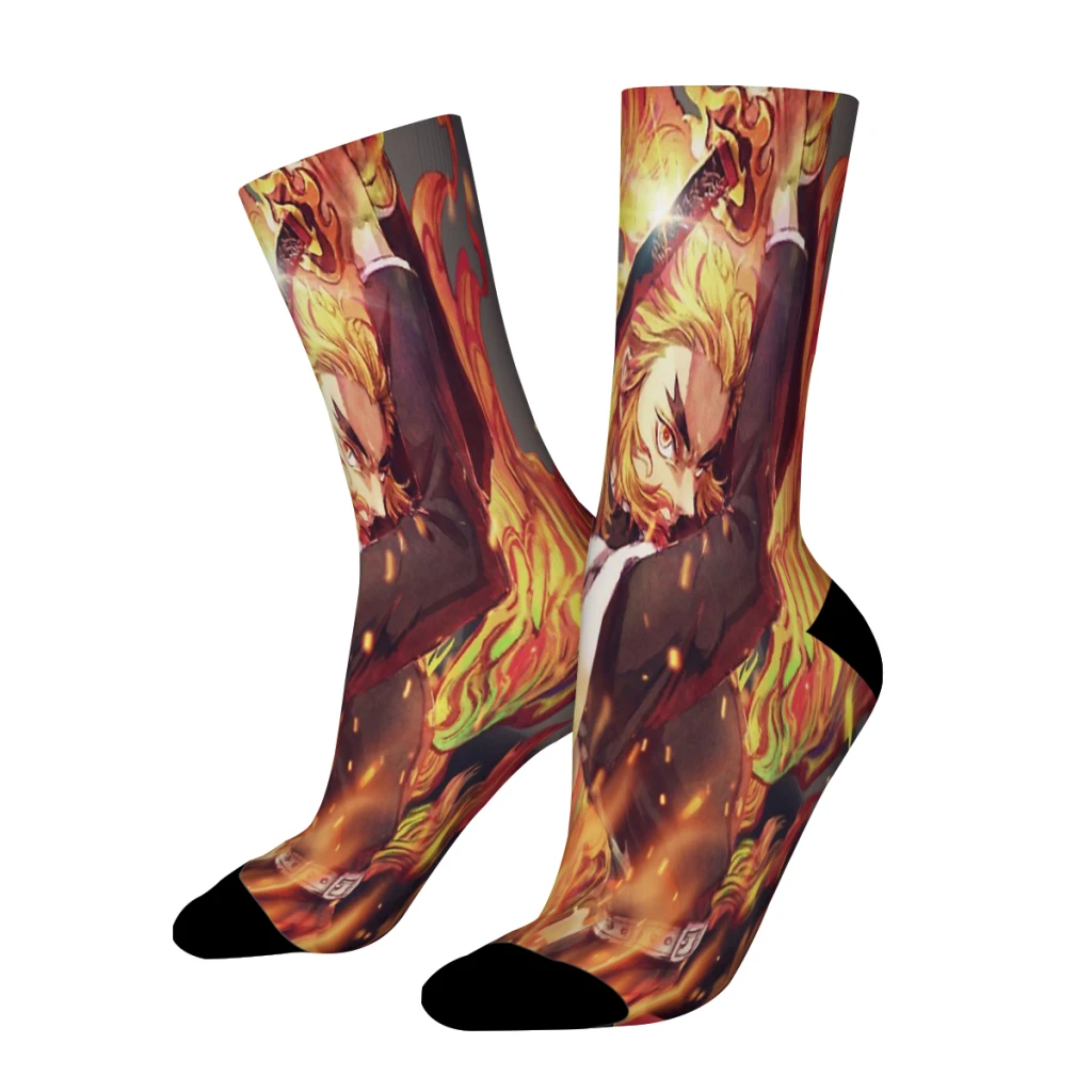 

Demon Slayer Flame Straight Socks Male Mens Women Autumn Stockings Polyester Polyester