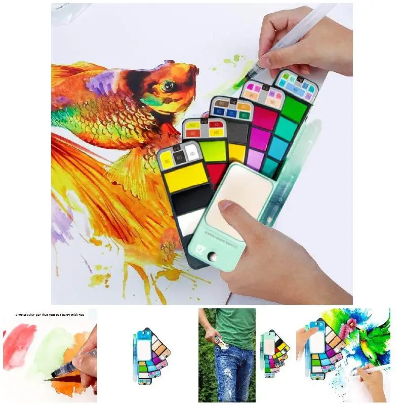 Handy Watercolor Travel Kit Fan Shape Foldable Watercolor Paint Set Solid  Watercolor Paint Set Students Paint Art Supplies - AliExpress