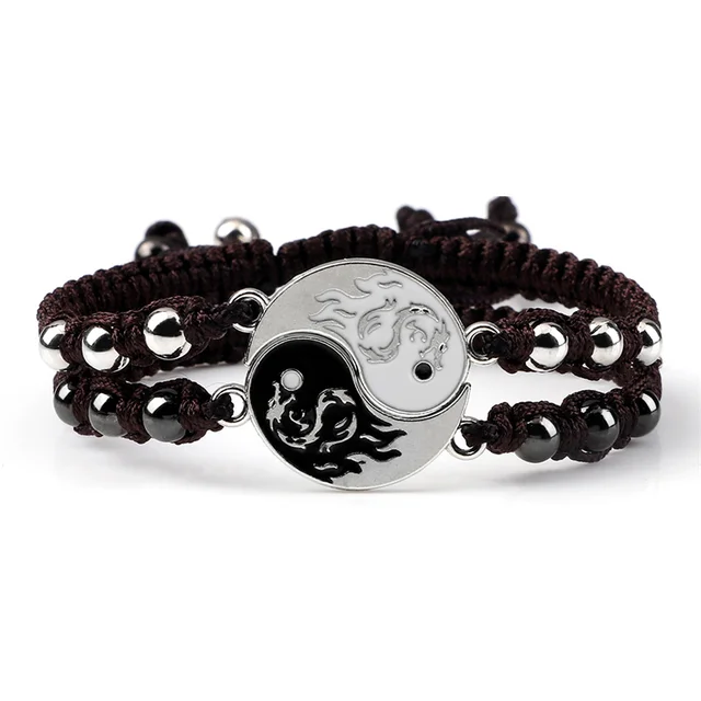 Bracelet tressé Dragon Tai Chi Gossip pour femmes et hommes, meilleurs amis, réglable, Yin Yang, bijoux de Couple à la mode, 2 pièces/ensemble