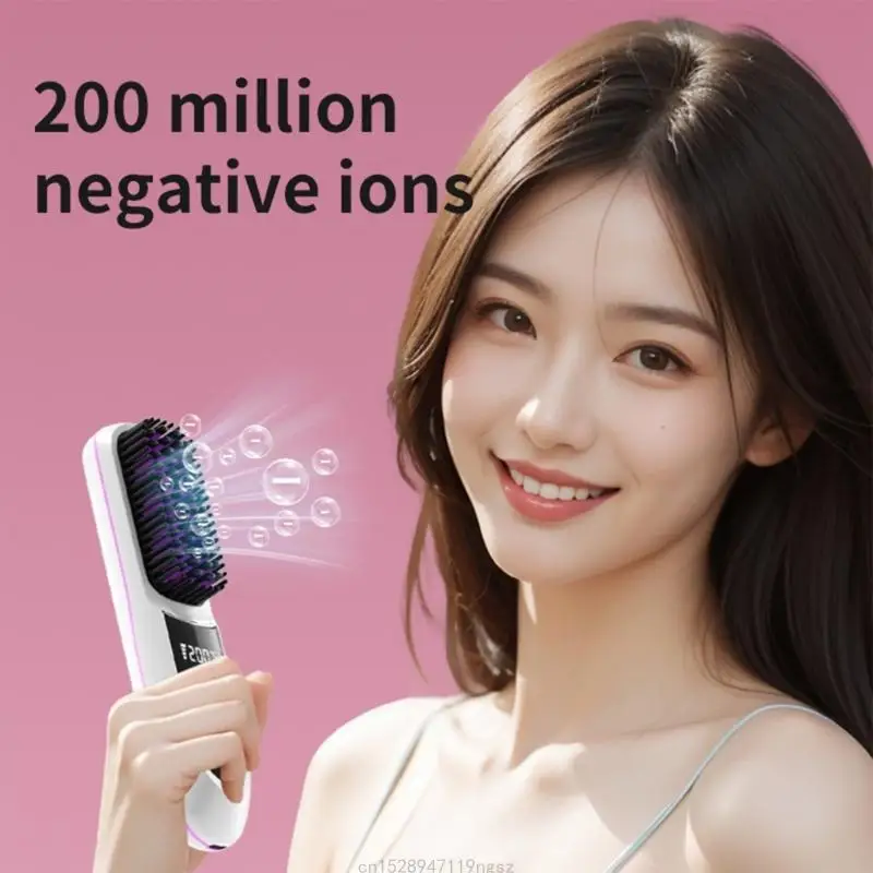Cordless Hair Straightener Brush Fast Heating 3 Gear Adjustable Temperature USB Rechargeable Hair Straightening Comb R9UD