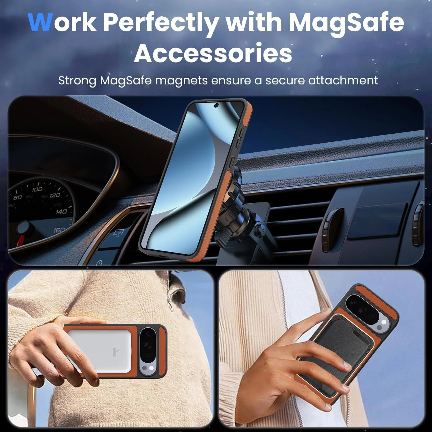 Premium Carbon Fiber Texture Leather Phone Case with MagSafe Compatibility and Anti-Drop Protection