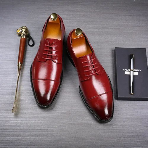 남자 클래식 레트로 더비 신발 망 비즈니스 드레스 Office 가죽 구두 플랫 남자 패션 웨딩 파티 Oxfords EU 크기 37-48 4