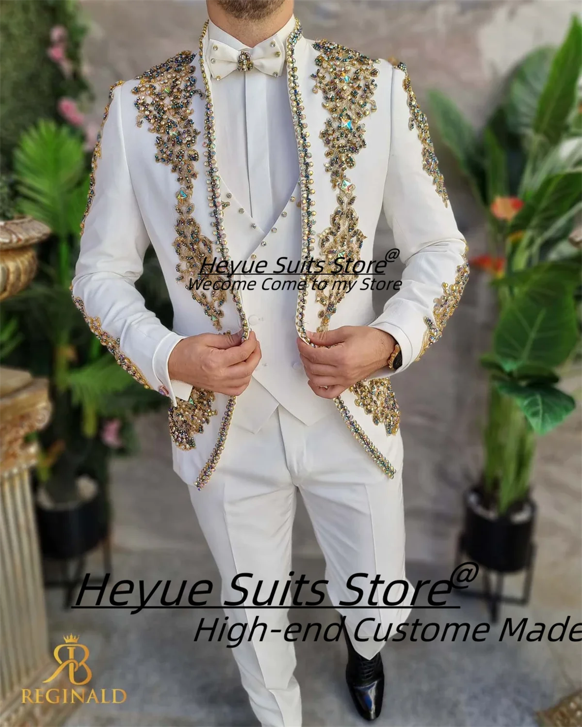 Magnificent Shiny Embroidered Beaded Male Prom Blazers Slim Fit 3 Pieces Sets Groom Wedding Tuxedos Luxuly Party Costume Homme