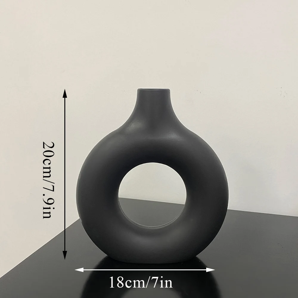 Hot Sale Donut Shape Flower Vase Oval Wedding Decoration Home Living Room  1Pcs Plastic Flower Vase White Flat Minimalist 5