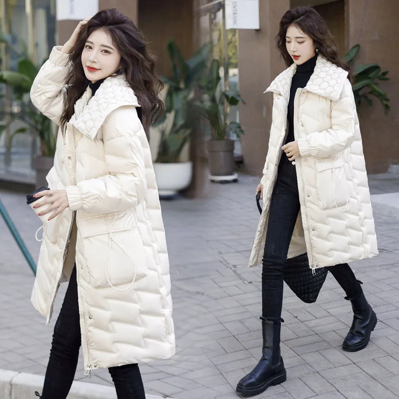 

Down jacket women's high-end fashion Korean version 2023 thickened warm 90 white duck down hooded loose down jacket