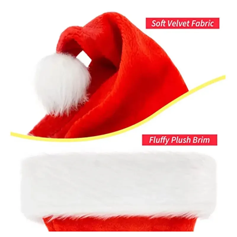 Red Gold Silk Velvet Border Christmas Hat for Adults and Children Snowman Elk Santa Claus Hat Decoration christmas beanie hat