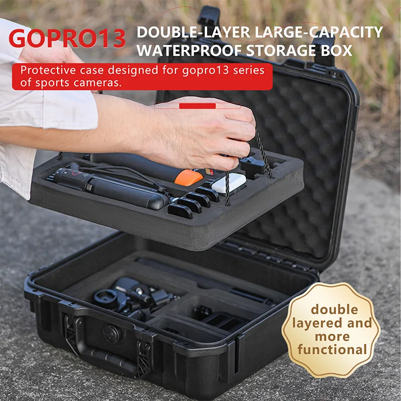 For GoPro Hero 13 12 11 10 9 camera carrying case 2-Layers Hard Waterproof Storage Box Large Capacity Camera Accessories Suitcase
