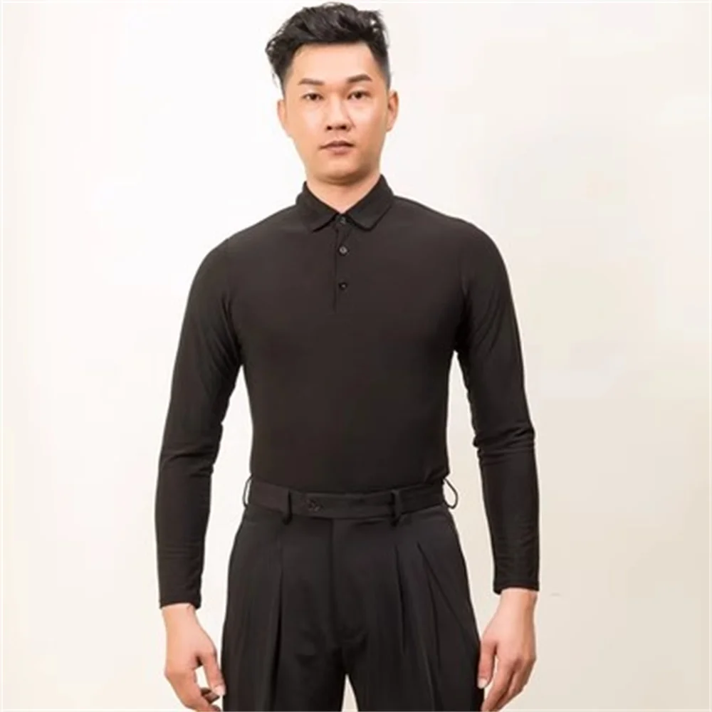 Men's white long sleeved Latin dance shirt Lapel modern dance tops New Boys' Slim Fit Dance Performance Clothing