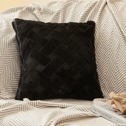 Luxurious Plush Throw Pillow Cover - Soft Cotton Decorative Cushion Case for Sofa, Bed, and Living Room Decor (Black)