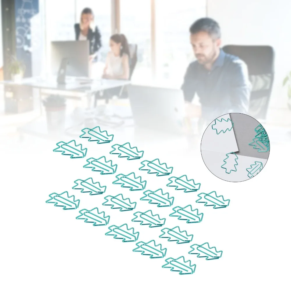 20PCS 나무 모양 미니 종이 클립 짙은 녹색 32*24mm 나무 모양 종이 클립 전기 도금 금속 미니 사이즈 파일 종이 클립