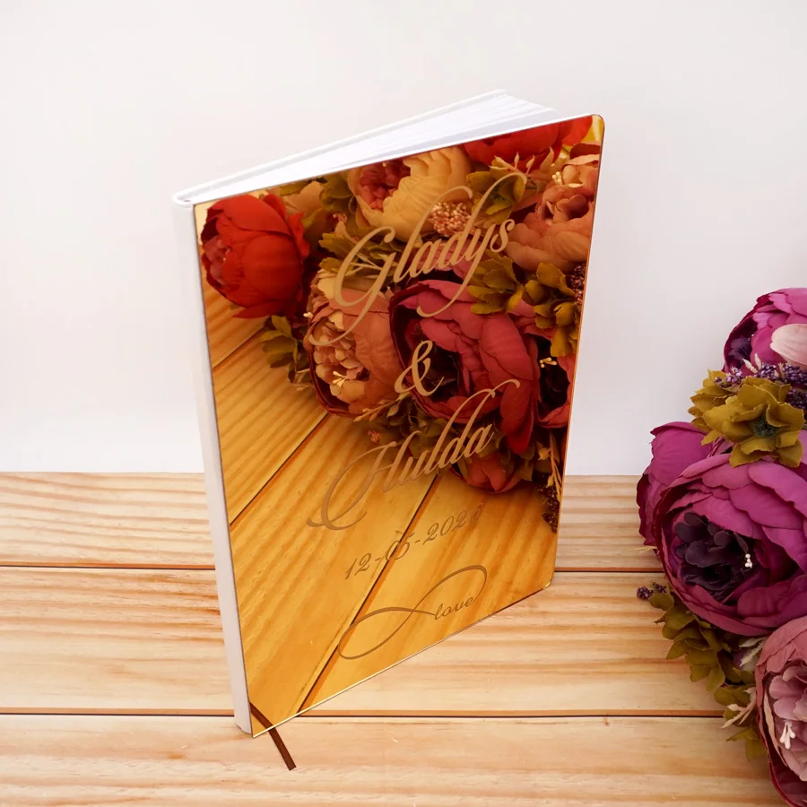 Acrylic Mirror Cover Wedding Guest Book Personalized Infinity Symbol Style Engraved Signature Guestbook Wedding Guest Book