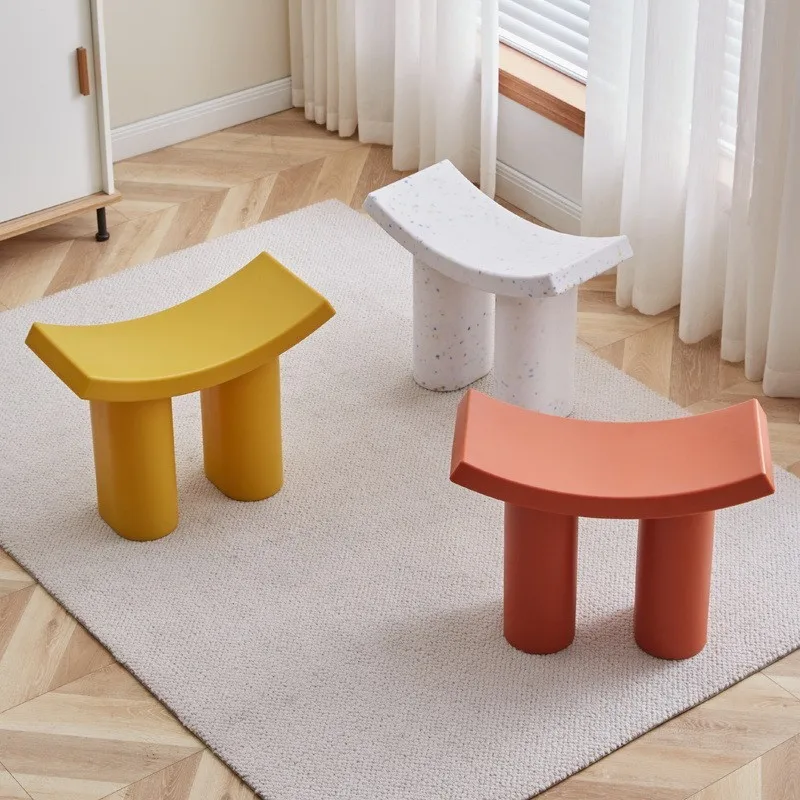 

Nordic Shoe Changing Stools Living Room Plastic Small Stool Household Curved Bench Modern Coffee Table Chairs Bedroom Step Stool
