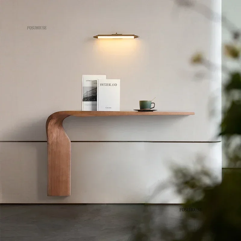 Consolle minimalista europea per ingresso Tavolo in legno massello dalla forma speciale Consolle dal design unico di fascia alta per corridoio - immagine 2