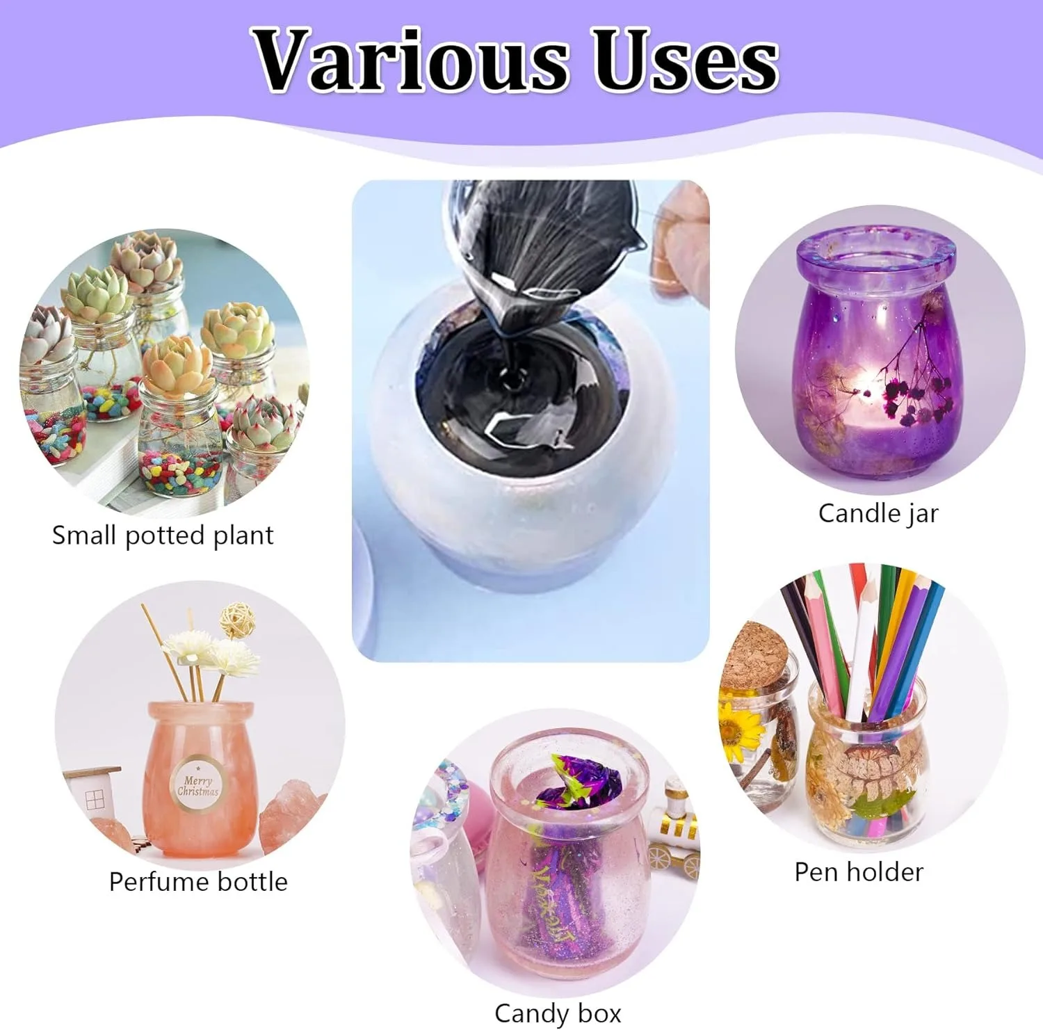Silicone mold jar resin with 5pcs cork lids cute bottle for epoxy resin DIY stash jar storage bottle