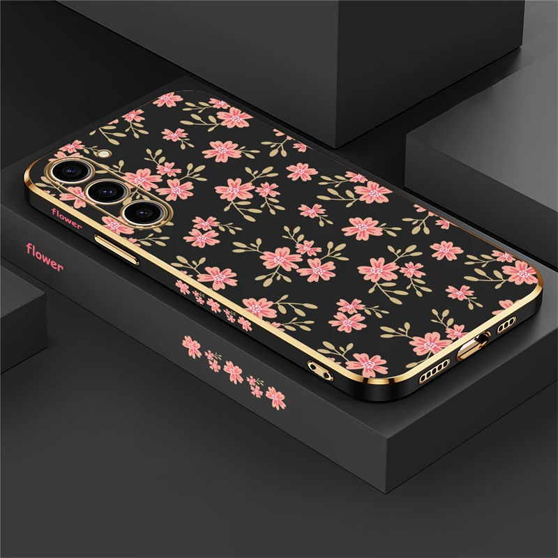 Elegant Floral Silicone Shockproof Back Cover - Plating Finish