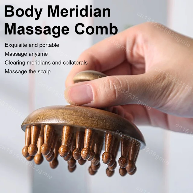 Multi-Functional Natural Sandalwood Meridian Massage Comb Head Massage Relive Pain Dredging Meridian Body Massager Anti-Static