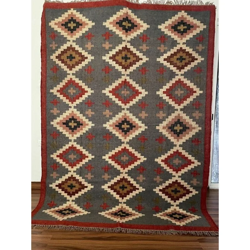 

Rug Wool Jute Runner Vintage Kilim Accent Rug Geometric Handwoven Boho Area Rugs