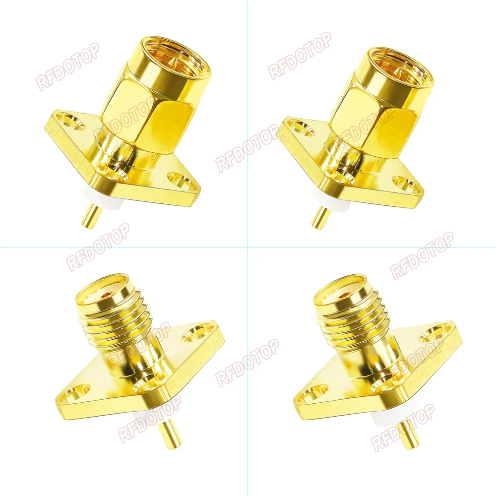 1 ชิ้น SMA แผง Mount Connector SMA ชายปลั๊ก 4 หลุมหน้าแปลนแชสซี Solder Coax Adapter SMA หญิงแจ็ค PCB Converter 50 โอห์ม 1